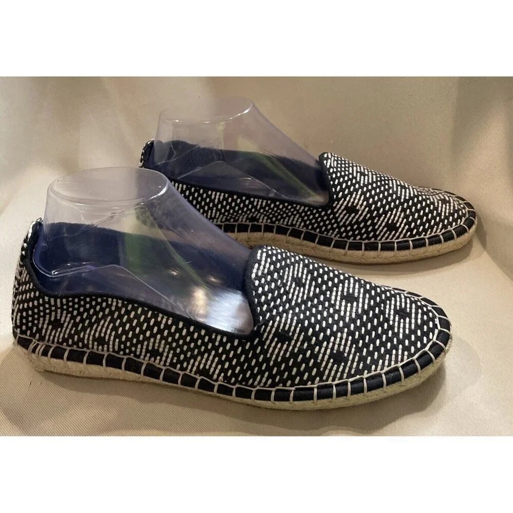 DV Dolce Vita Womens 9.5 Espadrille Flats Black White Woven Slip On Shoes Preppy